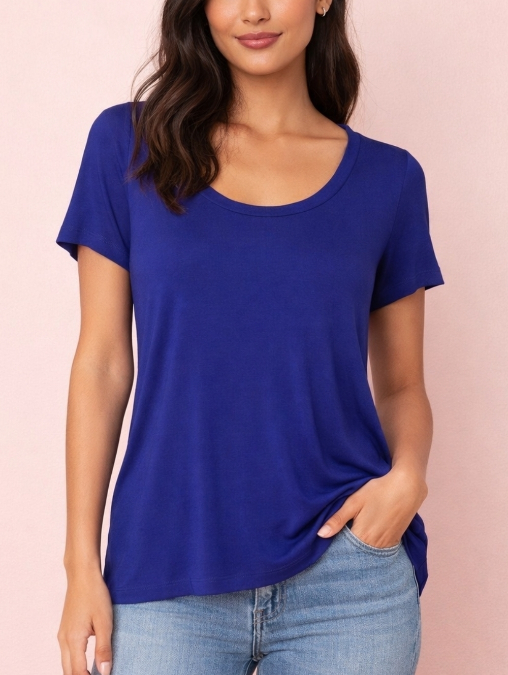 3/$30 WHBM Royal Blue Scoop Neck Short Sleeve Blouse